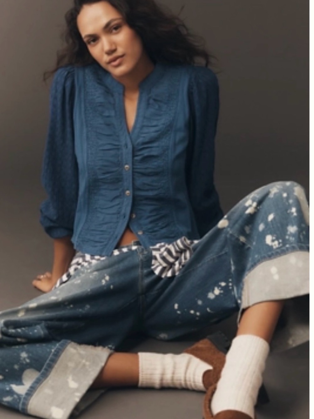 NWT Anthropologie Pilcro  Long-Sleeve Reworked Buttondown Top Blue XS